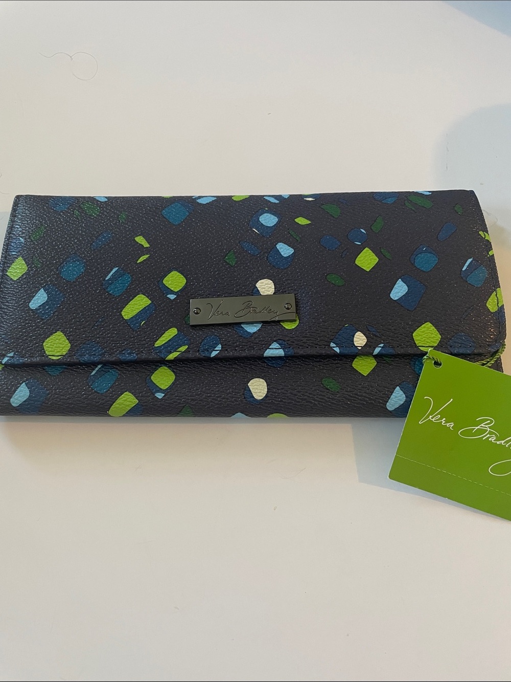 Vera Bradley Navy Clutch Wallet with Blue, Green & White Confetti